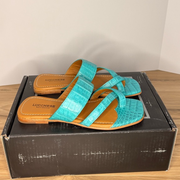 Lucchese Shoes - Lucchese Turquoise Caiman Criss Cross Sandal